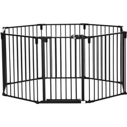 Barrière de sécurité - parc enclos chien modulable pliable - porte verrouillable - 8 panneaux acier et pp - dim. 482,5L max. x 76H cm noir