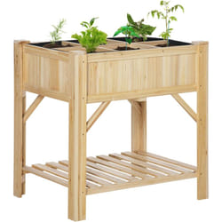 Jardinière sur pieds - carré potager avec étagère - dim. 78L x 58l x 81H cm - 6 compartiments - feutre drainage inclus - bois sapin pré-huilé