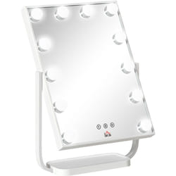 Homcom - Miroir maquillage Hollywood lumineux led tactile - 3 modes éclairage, inclinable, adaptateur - métal blanc verre