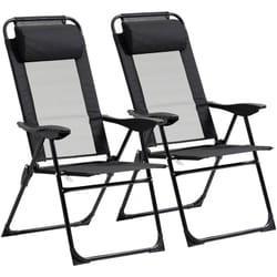 Outsunny - Lot de 2 chaises de jardin camping pliables - dossier inclinable 5 positions - tétière incluse - acier époxy oxford textilène noir