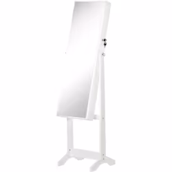 Armoire à bijoux avec miroir à pied multi-rangement inclinaison réglable serrure dim. 46L x 36,5l x 151,5H cm MDF blanc