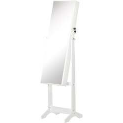 Armoire à bijoux avec miroir à pied multi-rangement inclinaison réglable serrure dim. 46L x 36,5l x 151,5H cm MDF blanc