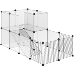 Cage parc enclos modulable petits animaux de compagnie - dim. standards 140L x 70l x 70H cm - 27 panneaux bords arrondis - résine pp fils d'acier