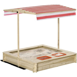 Outsunny - Bac à Sable Bois carré dim. 1,18L x 1,18l x 1,18H m - Hauteur, Inclinaison Toit réglables, refermable - 2 bacs - Bois Sapin Autoclave