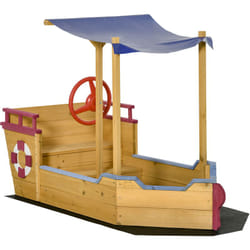 Outsunny - Bac à sable bateau de pirate en bois - voile d'ombrage, coffre rangement, gouvernail - bois sapin pré-huilé