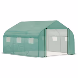 Serre tunnel de jardin - Outsunny - 3.5 x 3 x 2 m - 6 fenêtres et porte zippée enroulable - acier galvanisé PE haute densité  ...