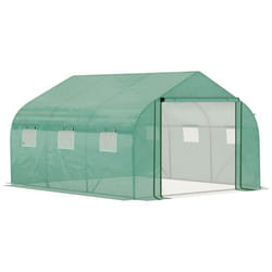 Serre tunnel de jardin - Outsunny - 3.5 x 3 x 2 m - 6 fenêtres et porte zippée enroulable - acier galvanisé PE haute densité - vert