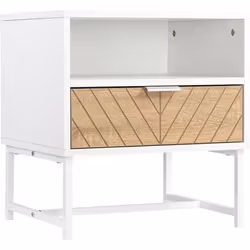 Table de chevet table de nuit style industriel tiroir niche piètement métal aspect bois de chêne sculpté à chevrons blanc