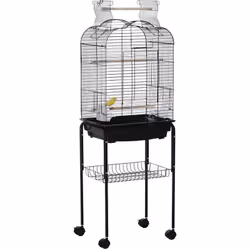 Description générale Cette jolie cage à oiseaux en métal noir avec étagère est à la fois pratique et confortable pour votre o ...