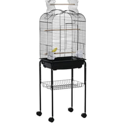 Pawhut - Cage à oiseaux volière amovible sur roulettes - toit ouvrant, tiroir déjection, 2 perchoirs, 2 trappes, porte, 2 mangeoires, 2 poignées