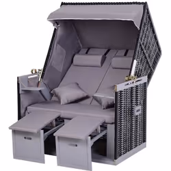 Corbeille de plage 2 places pliable - OUTSUNNY - Cabine de plage inclinable - gris - bois de sapin