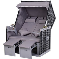 Corbeille de plage 2 places pliable - OUTSUNNY - Cabine de plage inclinable - gris - bois de sapin