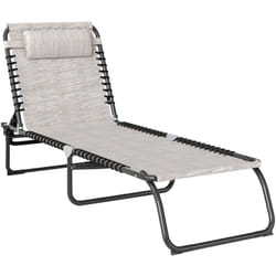 Outsunny - Bain de soleil transat pliable dossier inclinable multi-positions acier thermoplastique lacets élastiques noir textilène crème