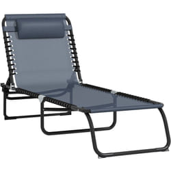 Outsunny - Bain de soleil transat pliable dossier inclinable multi-positions acier thermoplastique lacets élastiques noir textilène gris