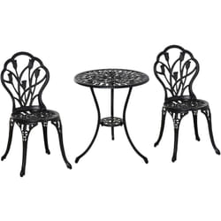 Outsunny - Ensemble salon de jardin 2 places 2 chaises + table ronde fonte d'aluminium imitation fer forgé noir