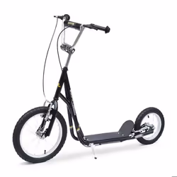 Trottinette patinette enfant à partir de 5 ans grands pneus guidon réglable poignées freins et béquille acier noir