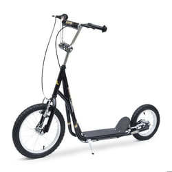 Trottinette patinette enfant à partir de 5 ans grands pneus guidon réglable poignées freins et béquille acier noir