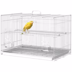 Cage à oiseaux motif papillons - 3 portes 2 perchoirs 2 mangeoires plateau excrément amovible poignée transport - acier PP