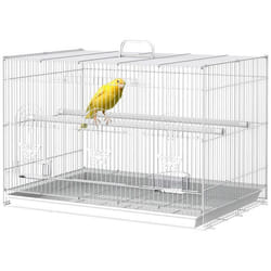 Cage à oiseaux motif papillons - 3 portes 2 perchoirs 2 mangeoires plateau excrément amovible poignée transport - acier PP