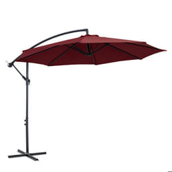 Parasol déporté octogonal inclinable manivelle pied acier Ø 3 x 2,5H m bordeaux