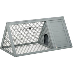 Clapier triangulaire de sol enclos extérieur niche double porte dim. 116L x 62l x 52,5H cm métal bois sapin gris