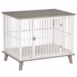 Cage pour chien animaux sur pied grand coussin peluche courte inclus porte verrouillable acier blanc panneaux particules aspe ...