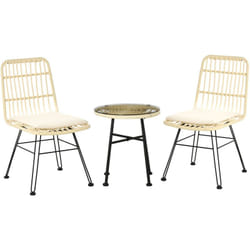 Outsunny - Ensemble bistro de jardin 2 places 3 pièces style exotique 2 chaises + table basse ronde métal époxy noir résine tressée beige