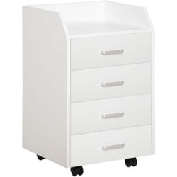 Caisson de bureau rangement bureau sur roulettes 4 tiroirs coulissants plateau à rebord mdf panneaux particules blanc - Vinsetto