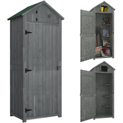 Armoire abri de jardin remise pour outils 3 étagères 2 portes loquets toit pente bitumé 77L x 54l x 179H cm sapin traité gris