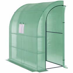 Outsunny Serre de Jardin adossée Serre adossée dim. 2L x 1l x 213H m 4 étagères 2 Portes zippées 1 fenêtre Acier PE Haute den ...