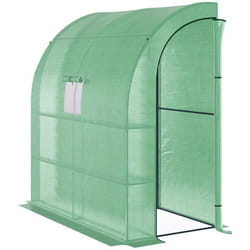 Outsunny Serre de Jardin adossée Serre adossée dim. 2L x 1l x 213H m 4 étagères 2 Portes zippées 1 fenêtre Acier PE Haute densité