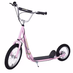 Trottinette patinette enfant à partir de 5 ans grands pneus guidon réglable poignées freins et béquille acier rose