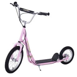Trottinette patinette enfant à partir de 5 ans grands pneus guidon réglable poignées freins et béquille acier rose