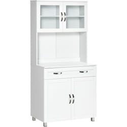HOMCOM Armoire de cuisine contemporaine multi-rangement 2 placards portes grand tiroir coulissant panneaux MDF blanc