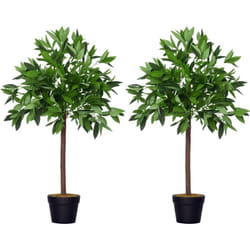 Lauriers artificiels 0,90H m - lot de 2 lauriers boules artificiels - 564 feuilles réalistes par pied - pot inclus noir vert