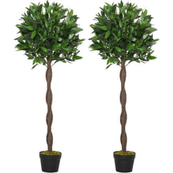 Lauriers artificiels topiaires 1,20H m - lot de 2 lauriers boules artificiels - 741 feuilles réalistes par pied - tronc liane - pot inclus noir vert