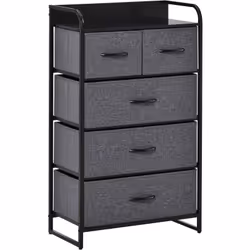 Description générale Cette commode de rangement en tissu, métal et MDF à 5 tiroirs offre un grand espace de rangement et s'ad ...