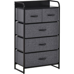 Homcom - Commode meuble de rangement 5 tiroirs pliables en tissu 58 x 29 x 99 cm gris