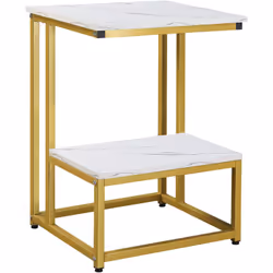Description générale Ce joli meuble design néo-rétro avec châssis en acier doré et plateau en étagère aspect marbre blanc app ...
