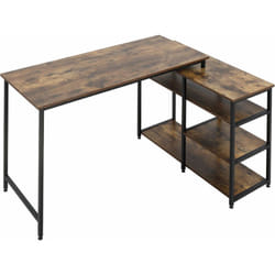 Homcom - Bureau informatique design industriel bureau d'angle 3 étagères aspect vieux bois métal noir