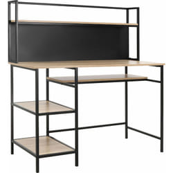 Homcom - Bureau informatique design industriel 4 étagères grand plateau et panneau noir métal aspect chêne clair