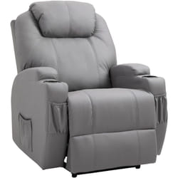 Fauteuil luxe de relaxation et massage inclinaison dossier repose-pied électrique revêtement synthétique gris