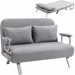 Homcom - Canapé-lit canapé convertible 2 places déhoussable grand confort 2 coussins fournis pieds accoudoirs métal suède gris clair