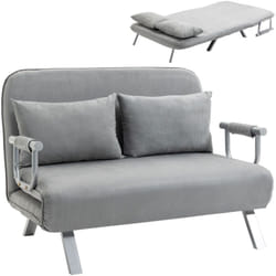 Homcom - Canapé-lit canapé convertible 2 places déhoussable grand confort 2 coussins fournis pieds accoudoirs métal suède gris clair