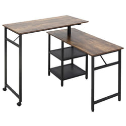 Bureau informatique design industriel modulable bureau d'angle 2 étagères aspect vieux bois métal noir