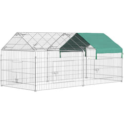 Parc enclos métal époxy cage extérieure dim. 2,20L x 1,03l x 1,03H m 3 portes et trappe surface abrité pe vert - Pawhut