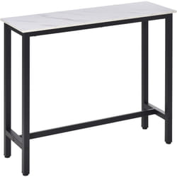 Homcom - Table de bar - table haute de cuisine - dim. 120L x 40l x 100H cm - châssis piètement acier noir, plateau aspect marbre blanc