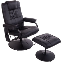 Fauteuil de massage et relaxation électrique pivotant inclinable avec repose-pied revêtement synthétique noir