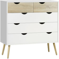 Commode 5 tiroirs design scandinave meuble de rangement chambre panneau de particules 99 x 39 x 101 cm blanc aspect chêne clair