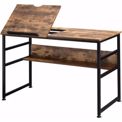 Homcom - Bureau informatique design industriel - plateau relevable, étagère - panneaux particules aspect vieux bois métal noir